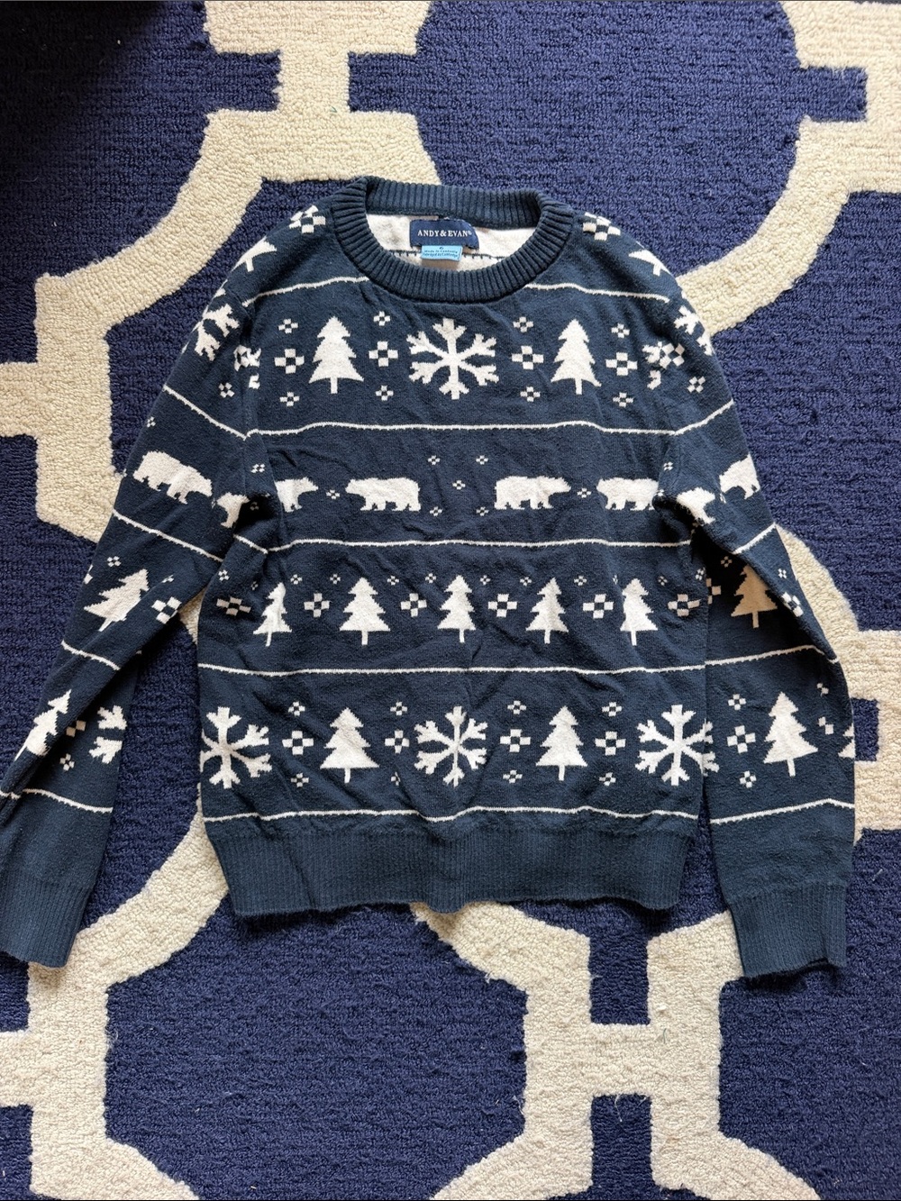 Andy & Evan Navy and White Polar Bear Fair Isle Crewneck Sweater